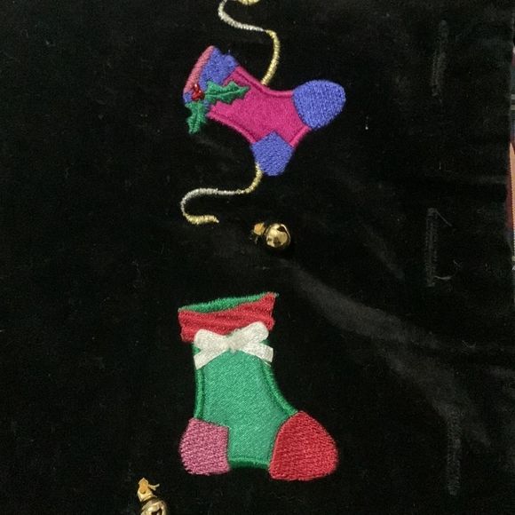 Vintage Karen Scott Christmas Vest velvet plaid lining stockings bells med - Picture 2 of 9